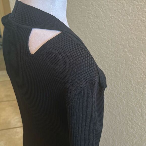 Adrienne Landau Quartz Size M Long Sleeve High Slit Sweater Dress Jet Black NWT - Picture 10 of 15